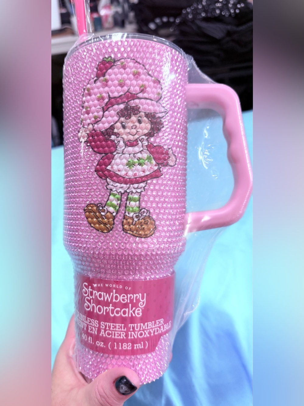 Sparkling Pink Rhinestone strawberry shortcake thermose 40oz tumbler